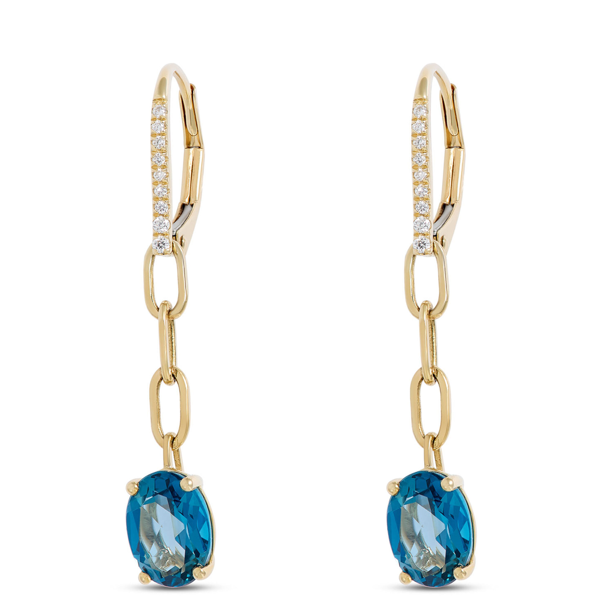 Blue Topaz Dangle Earrings, 14k Yellow Gold