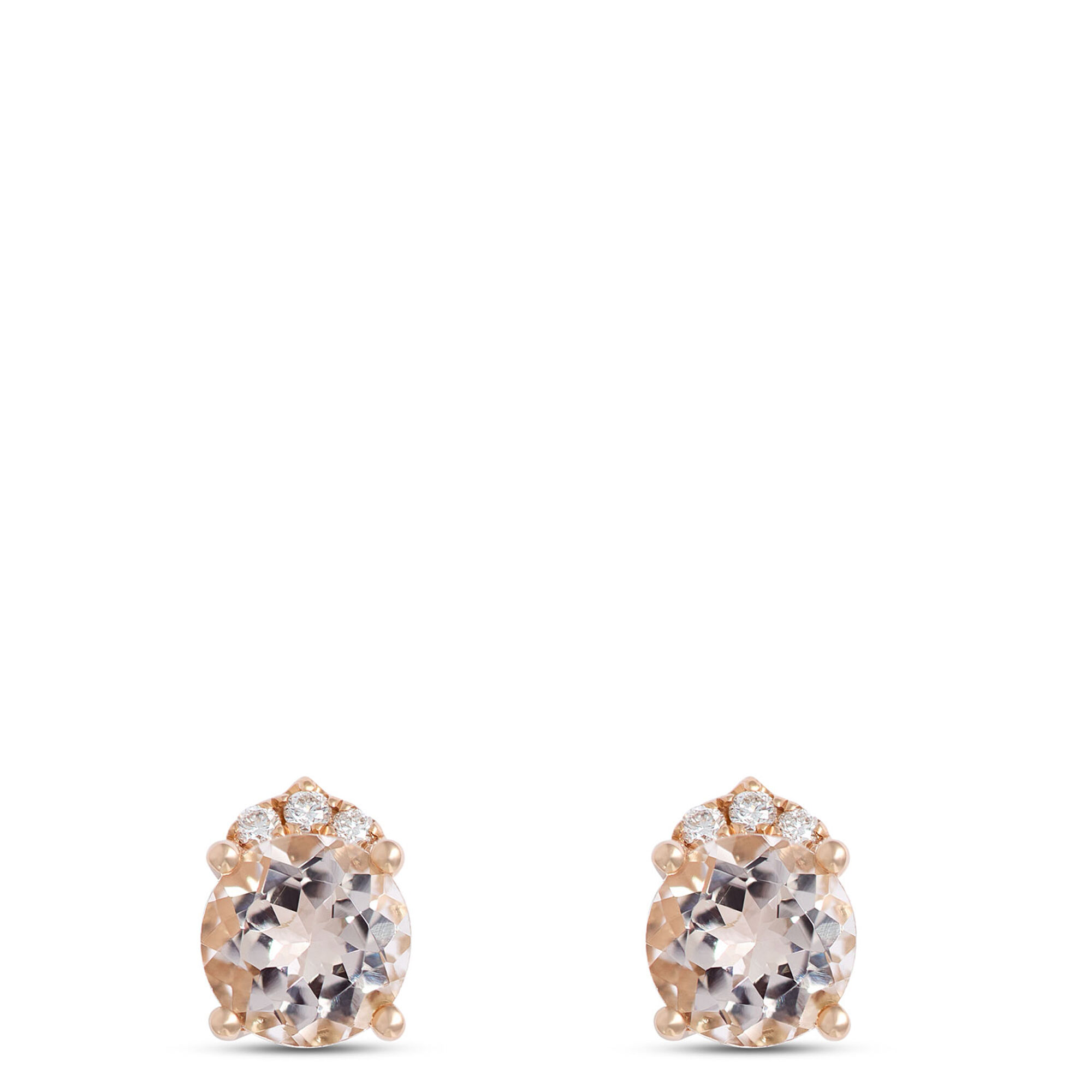 Round Morganite Studs, 14K Rose Gold