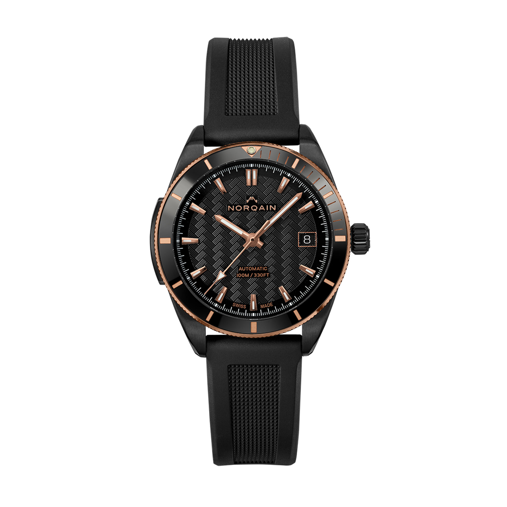 NORQAIN Adventure Sport Gold DLC Black Dial Watch, 37mm