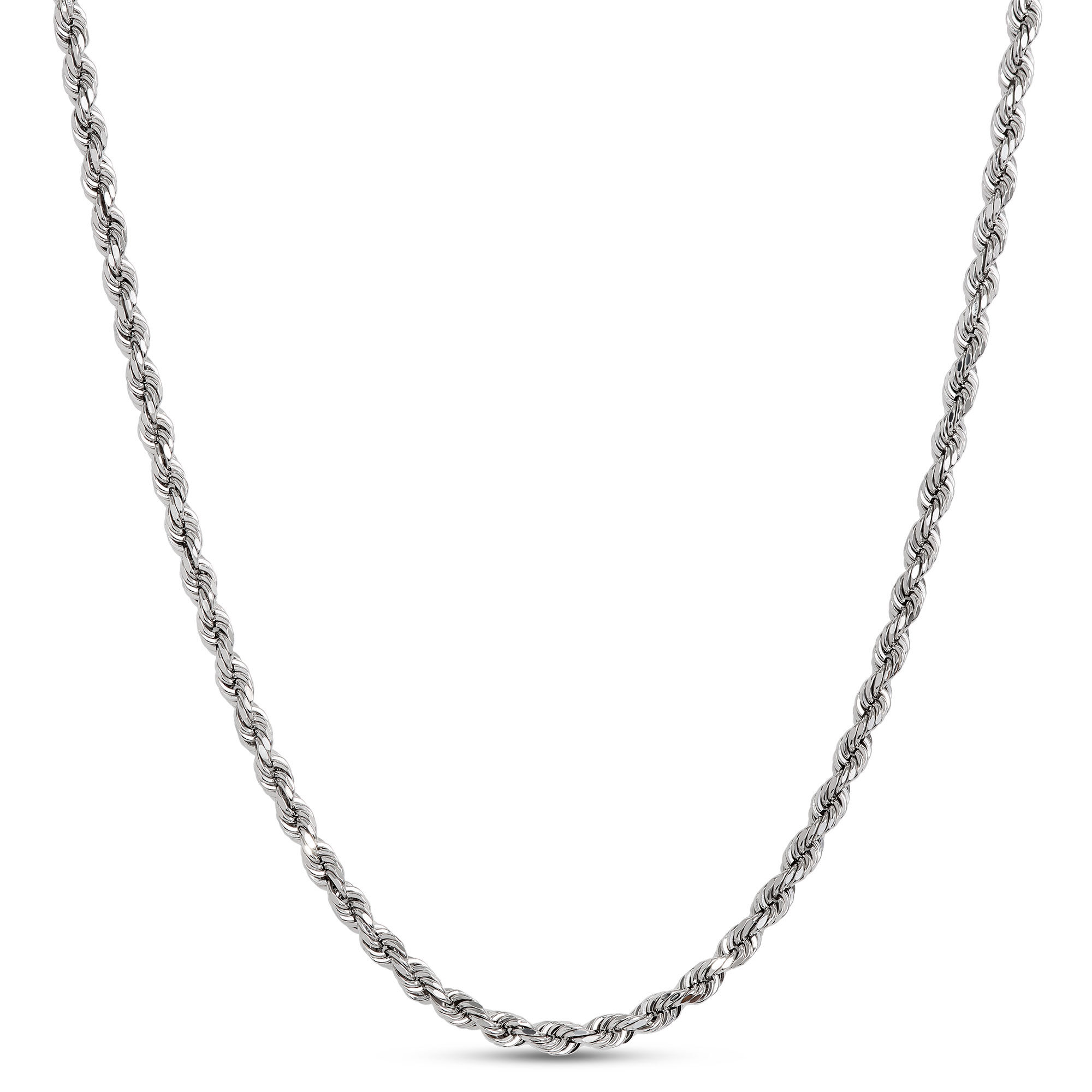 24-Inch Diamond Cut Rope Link Necklace, 14K White Gold