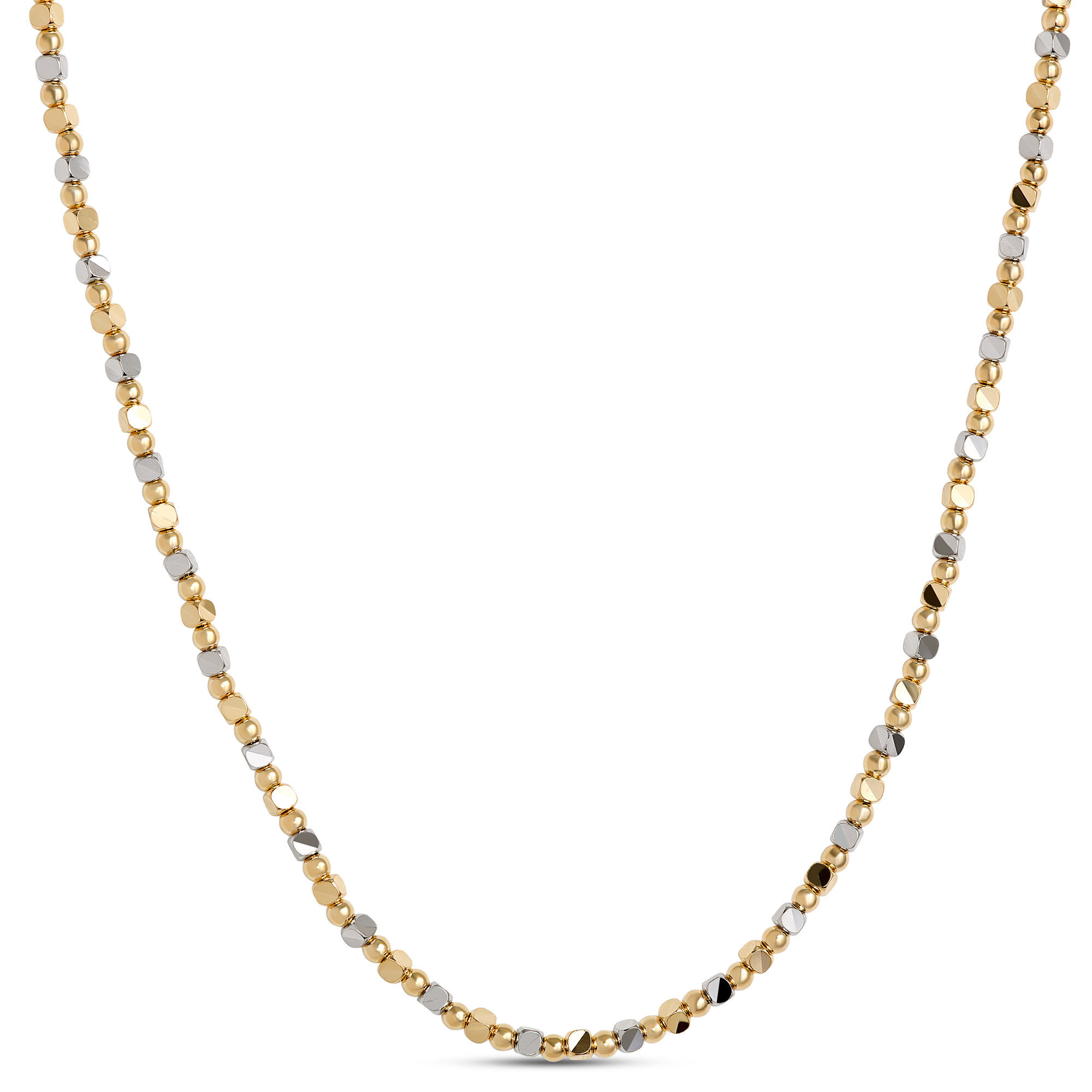 Toscano 18-Inch Tri-Color Cube Bead Necklace, 14K Gold