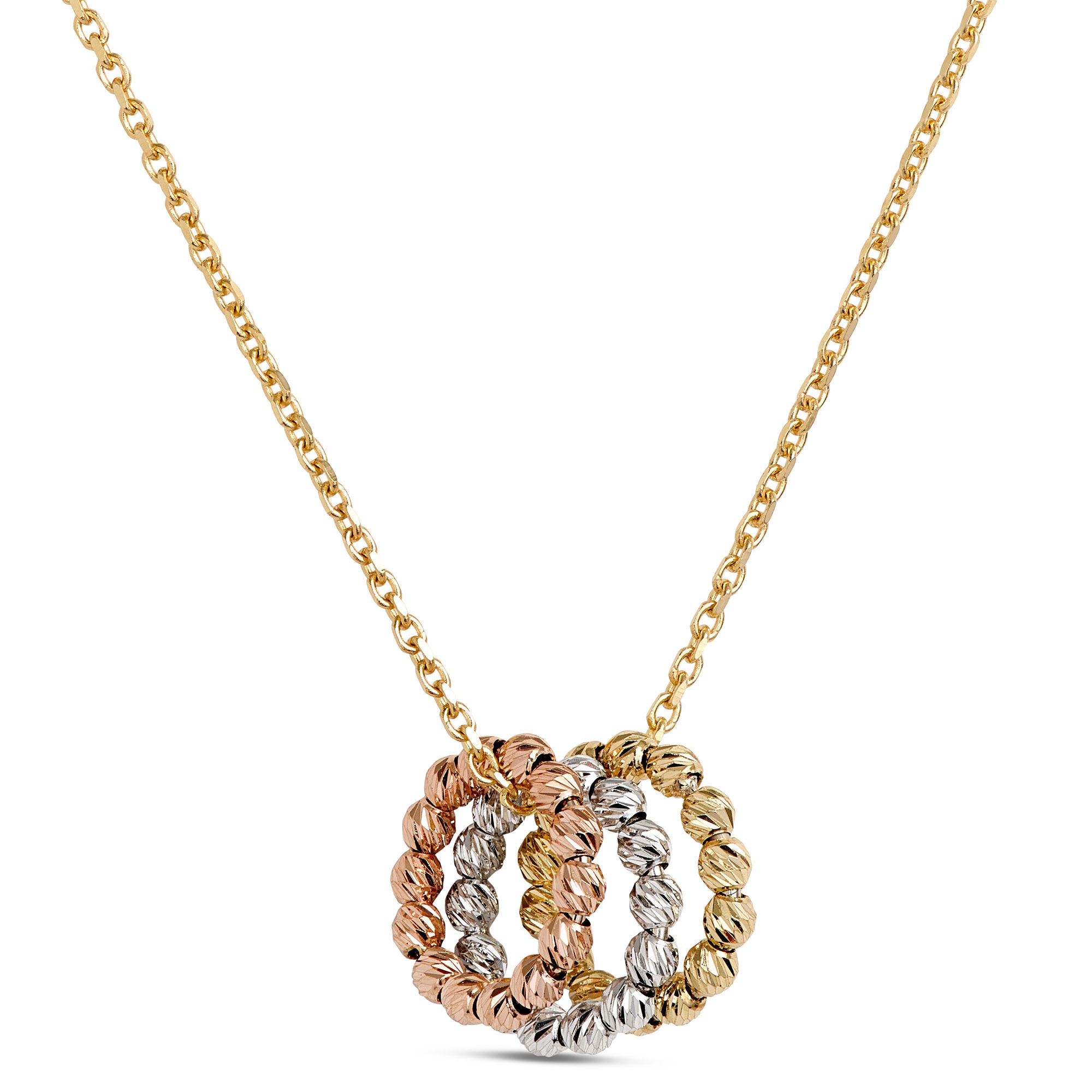 Toscano 18-Inch Tri-Color Ring Pendant Necklace, 14K Gold