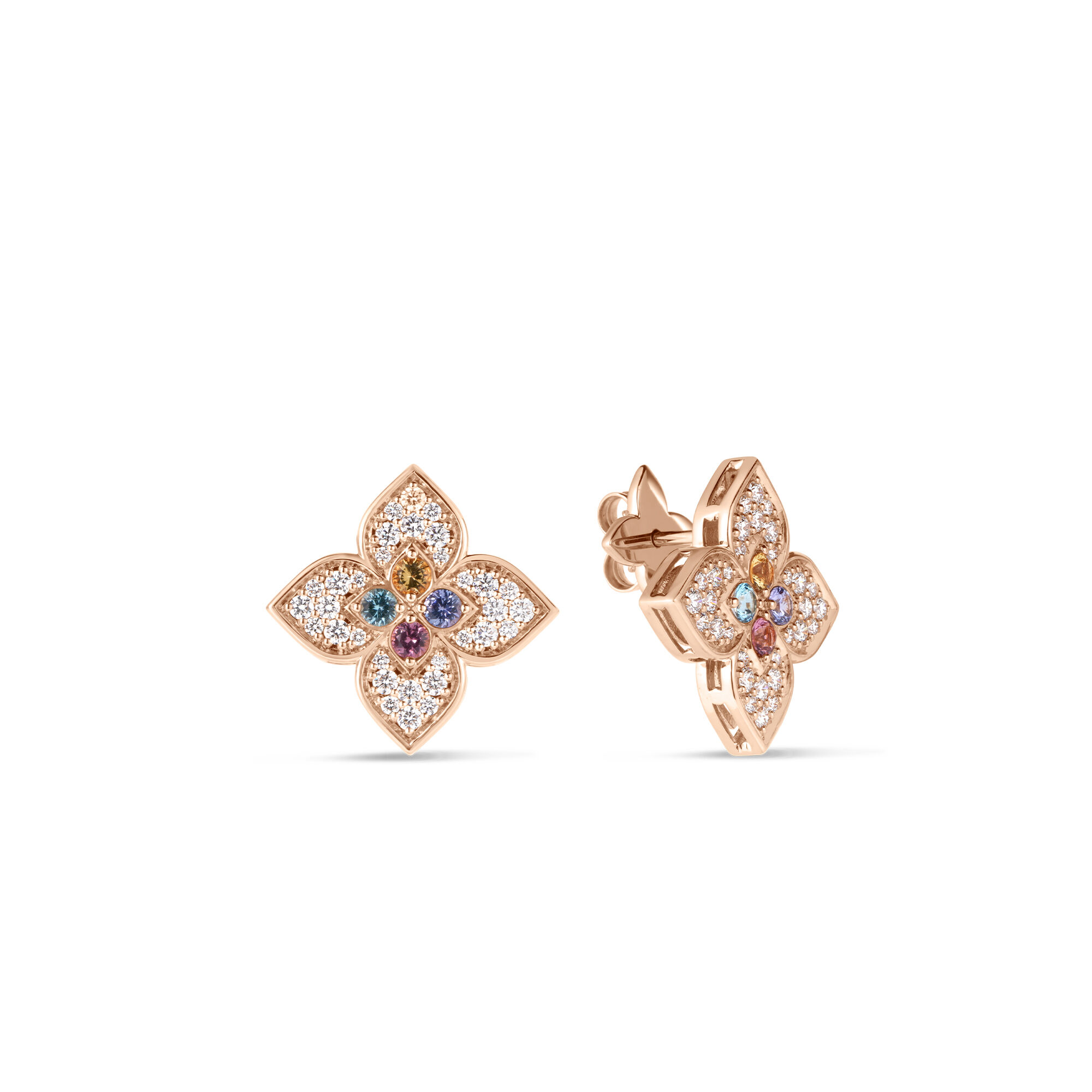 Roberto Coin 18k Rose Gold Venetian Princess Carnival Pave Diamond & Mixed Stones Large Flower Stud Earrings
