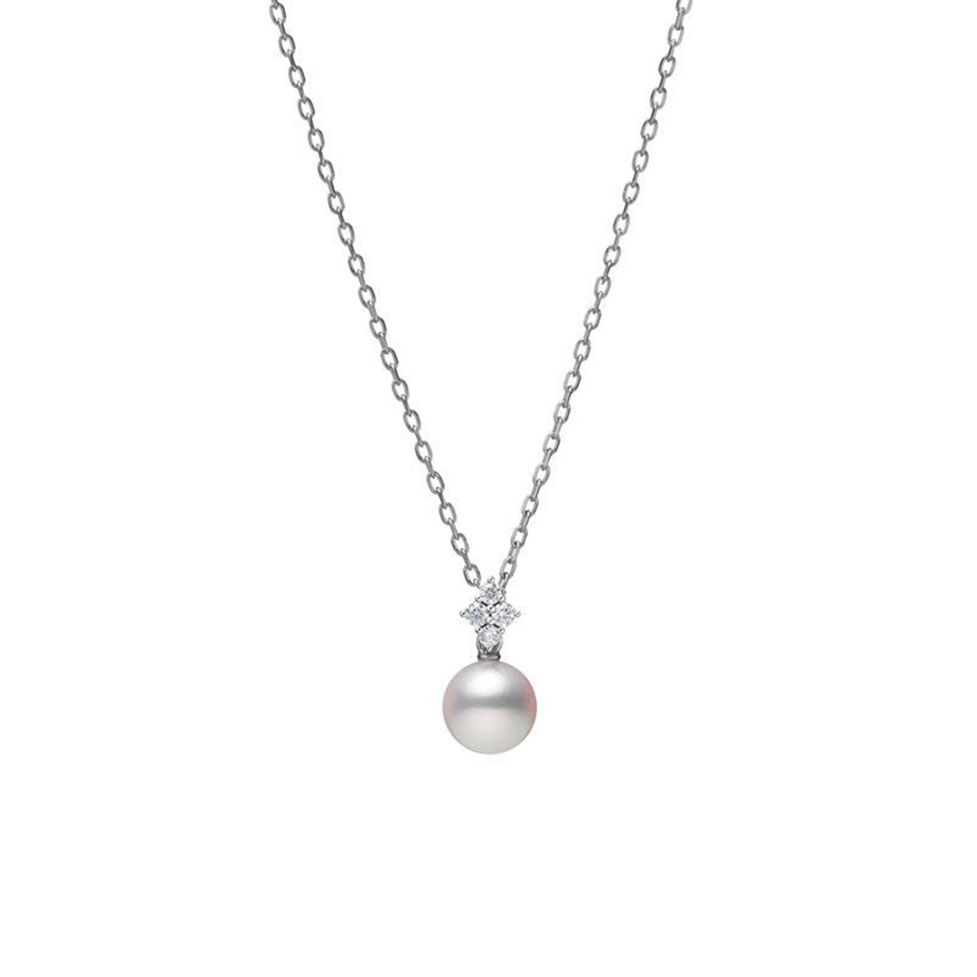 Mikimoto Classic Akoya Cultured Pearl and Diamond Pendant in 18K White Gold