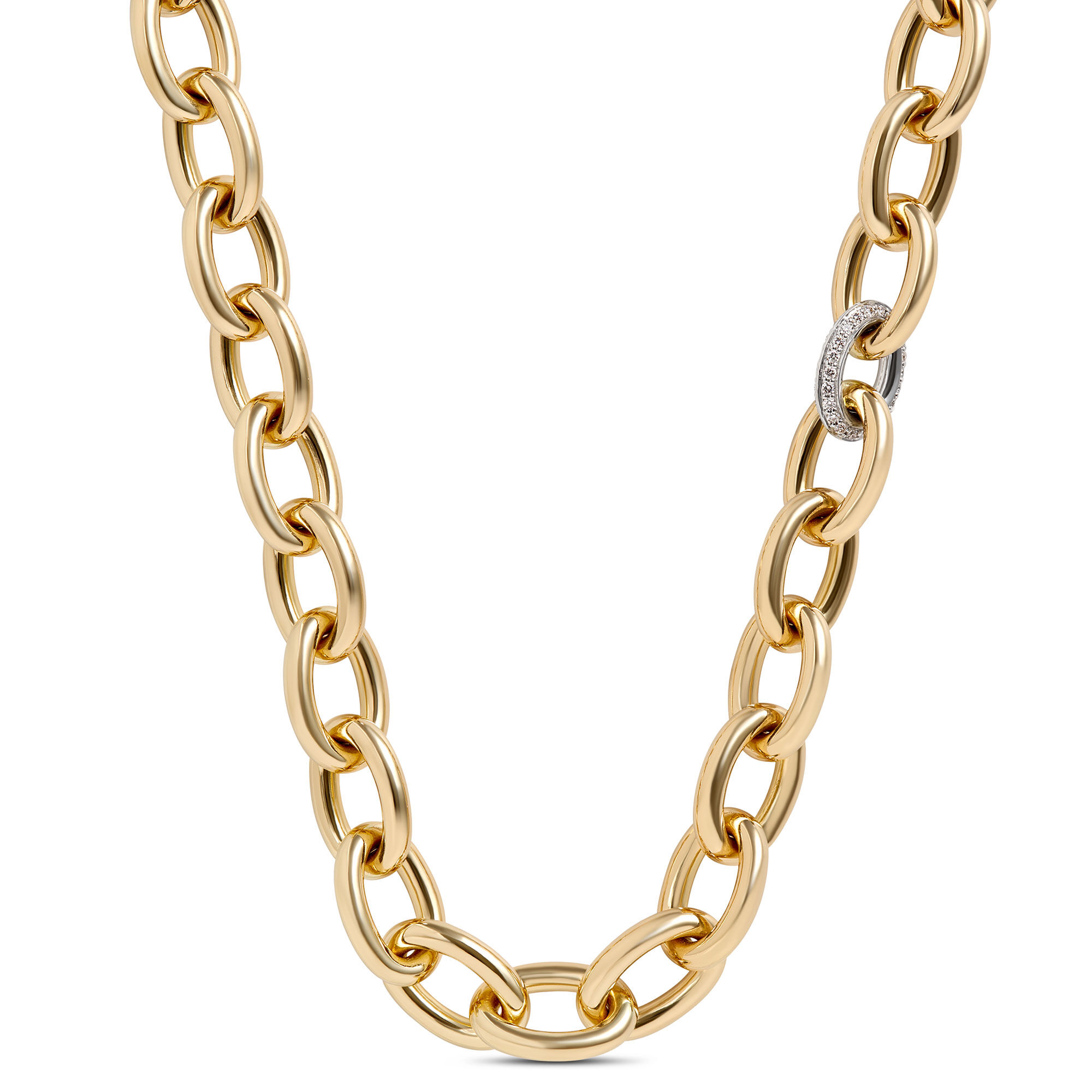 Toscano with Diamonds 18-Inch Oval Link Chain, 18K Yellow Gold
