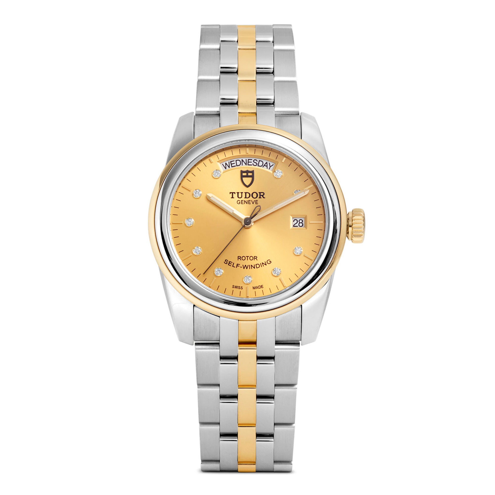 Pre-Owned TUDOR Glamour Date+Day Watch Champagne Dial Steel Bracelet, 39mm