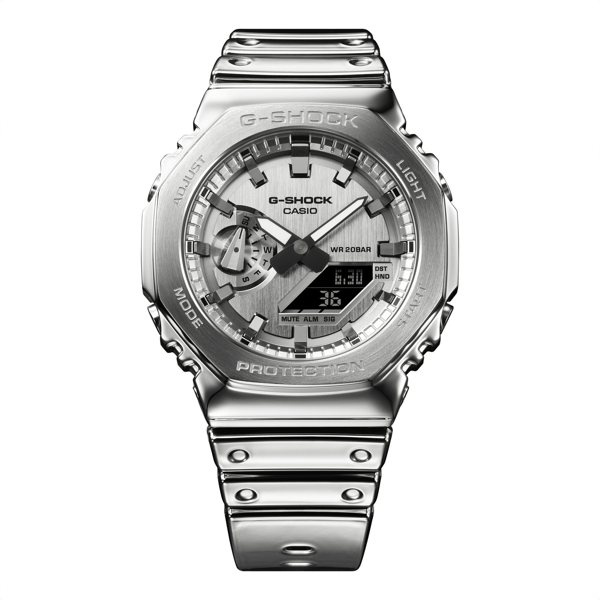 G-Shock G-Steel Fine Metallic Vapor Silver 2100 Series Gray Dial Watch, 44.4mm