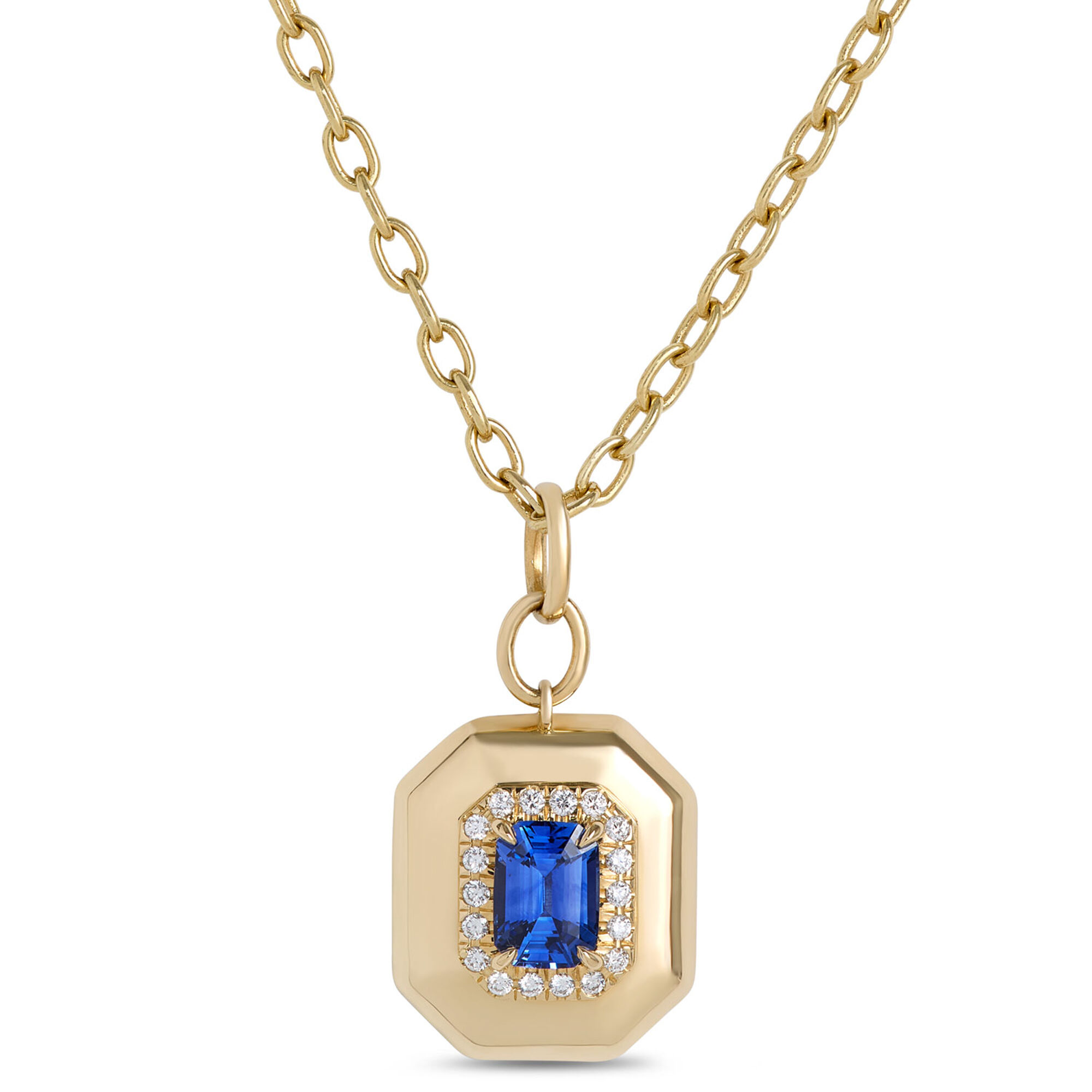 Sapphire and Diamond Pendant, 18K Yellow Gold