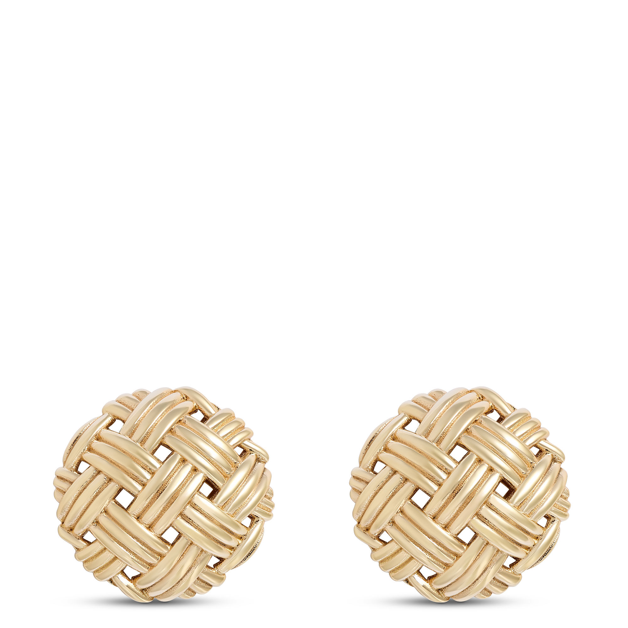 Toscano Basket Weave Button Studs, 14K Yellow Gold