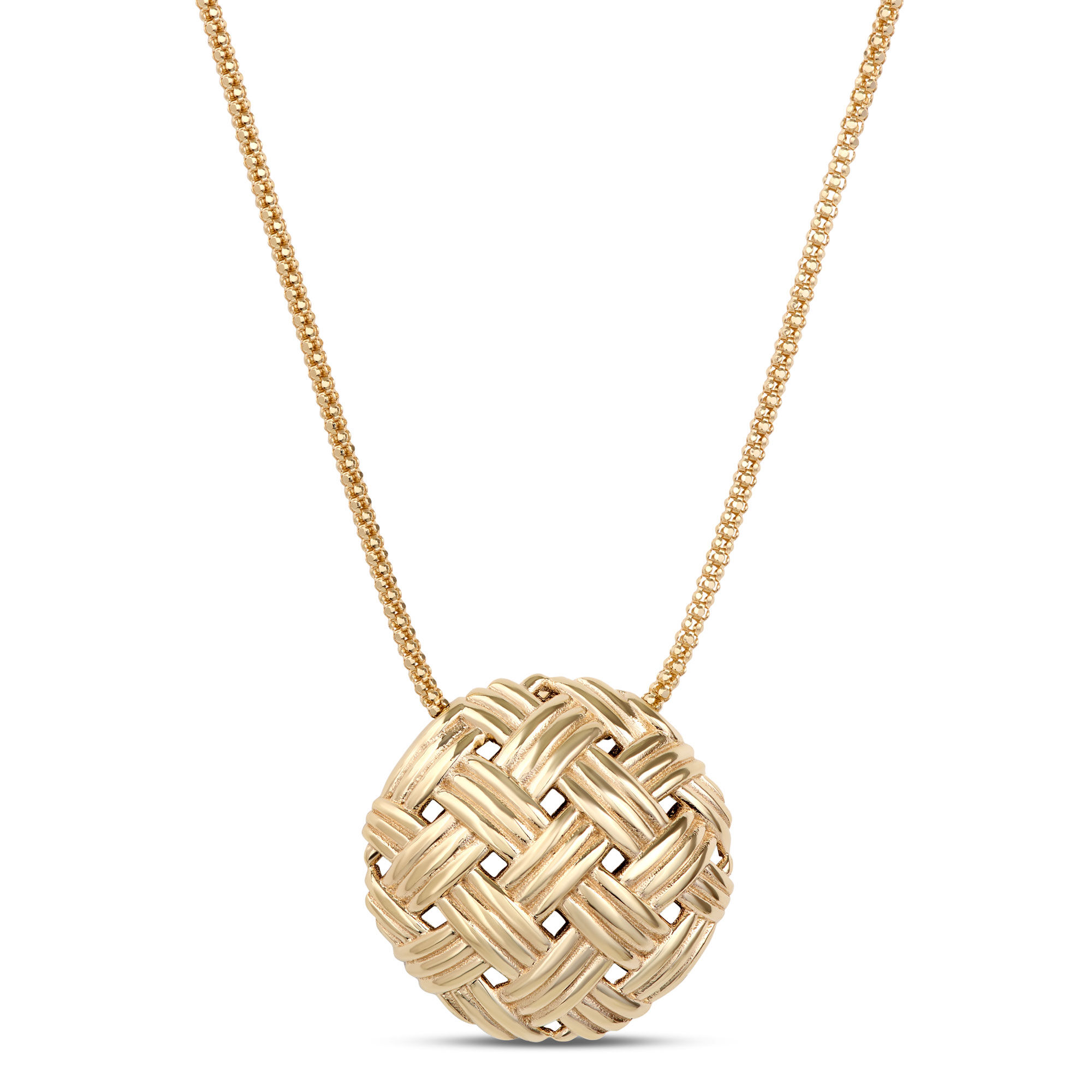Toscano Round Basket Weave Pendant Necklace, 14K Yellow Gold