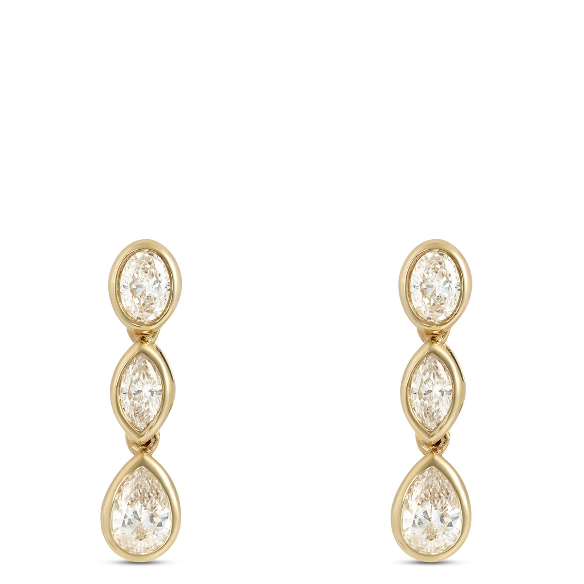 Bezel Set Diamond Drop Earrings, 14K Yellow Gold