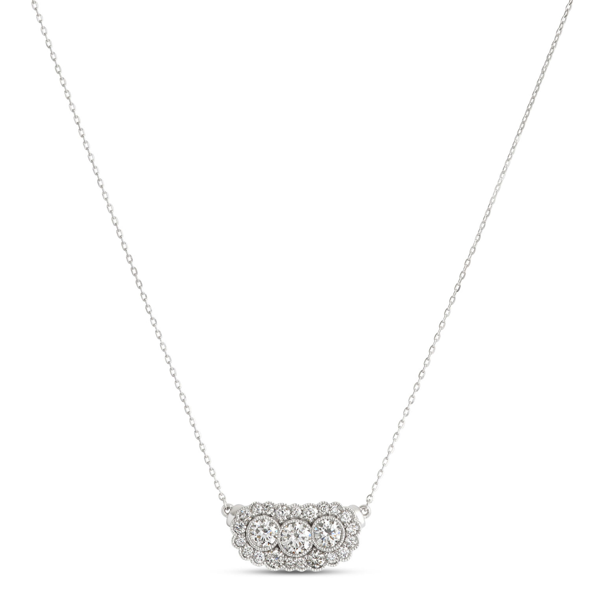 Three Stone Diamond Cluster Pendant, 14K White Gold