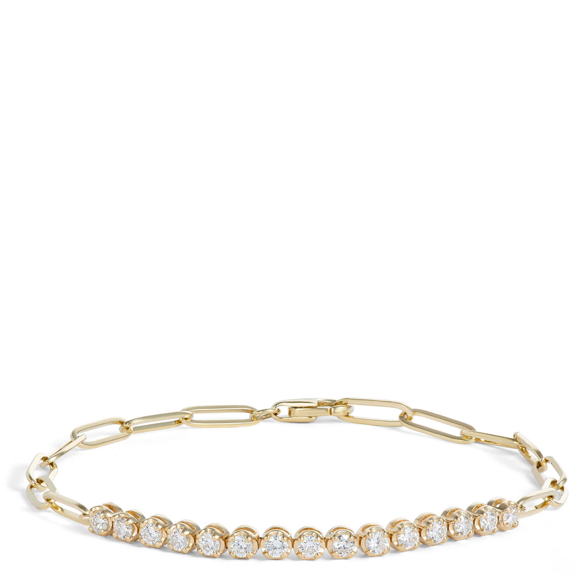 Diamond and Paperclip Link Bracelet, 14K Yellow Gold