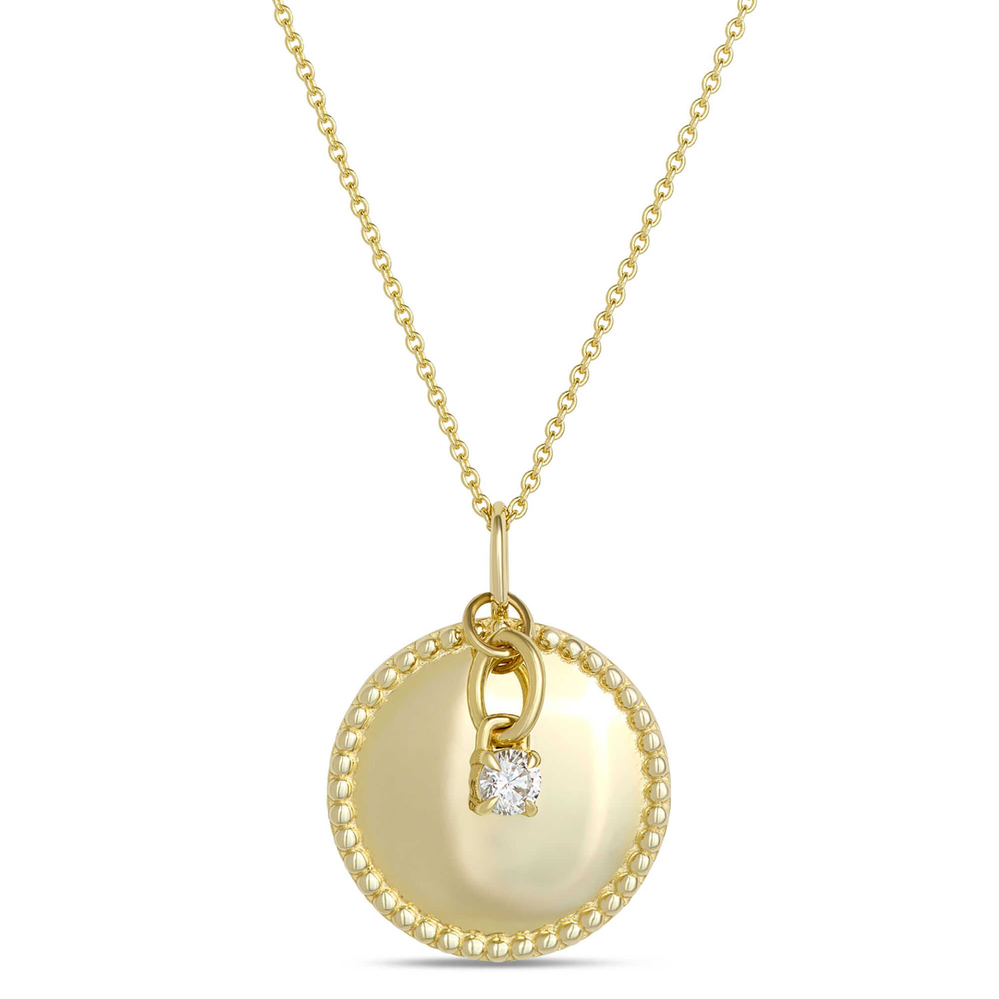 Beaded Disk Pendant Necklace with Ikuma Diamond, 14K Yellow Gold
