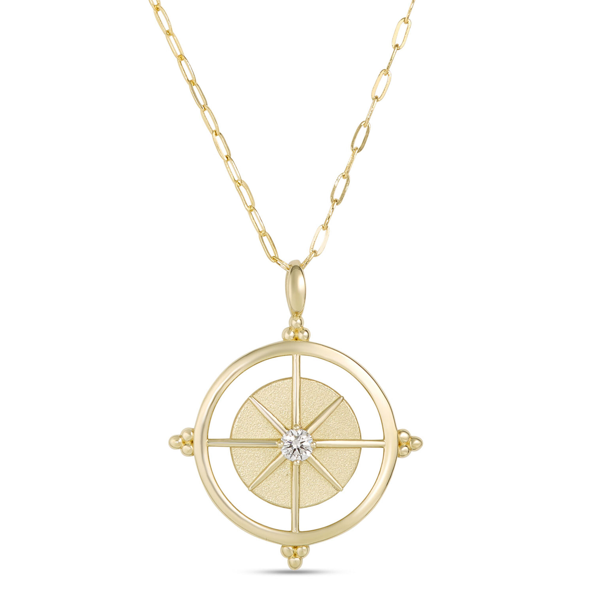 Compass Pendant Necklace with Ikuma Diamond, 14K Yellow Gold