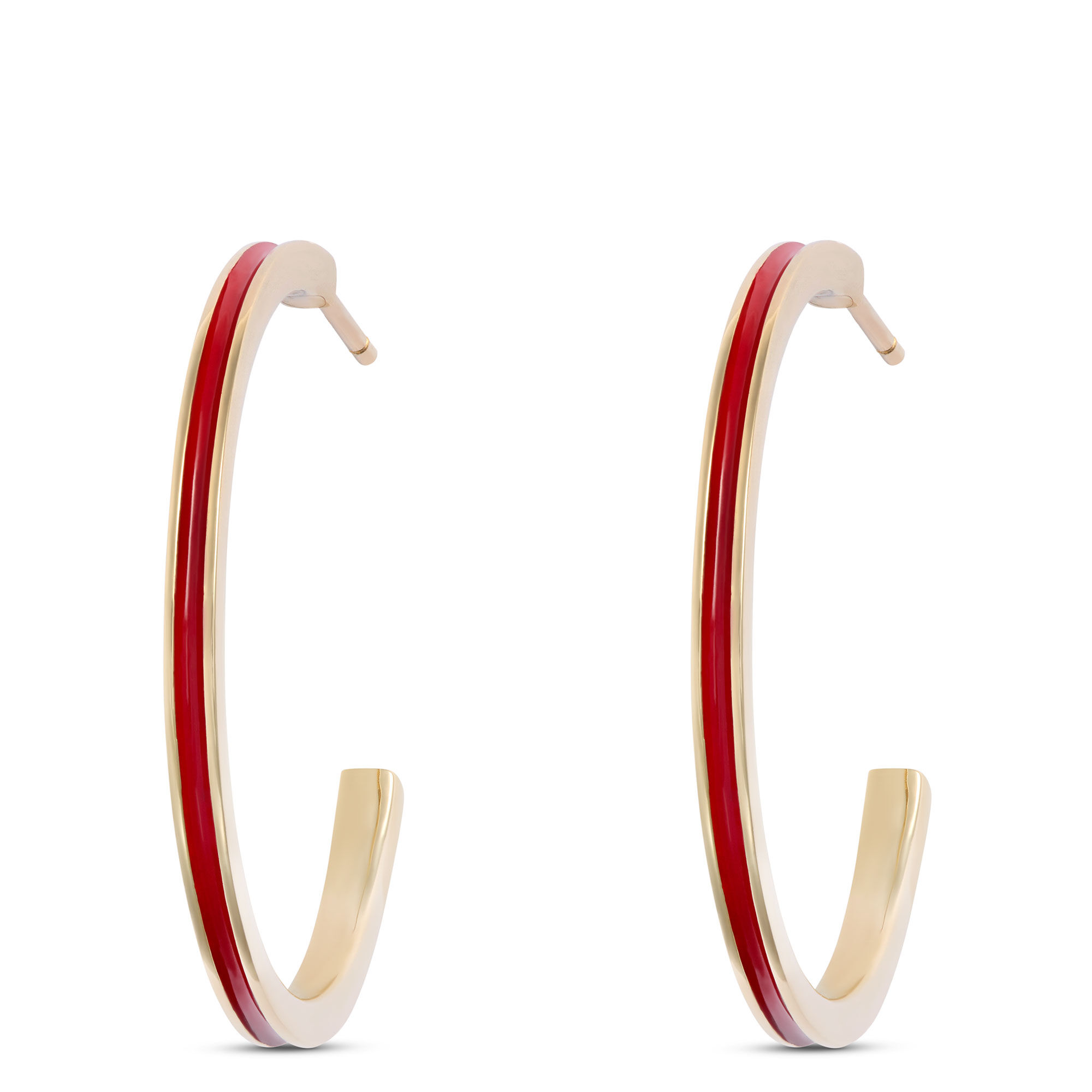 Toscano Red Enamel Hoop Earrings, 14k Yellow Gold