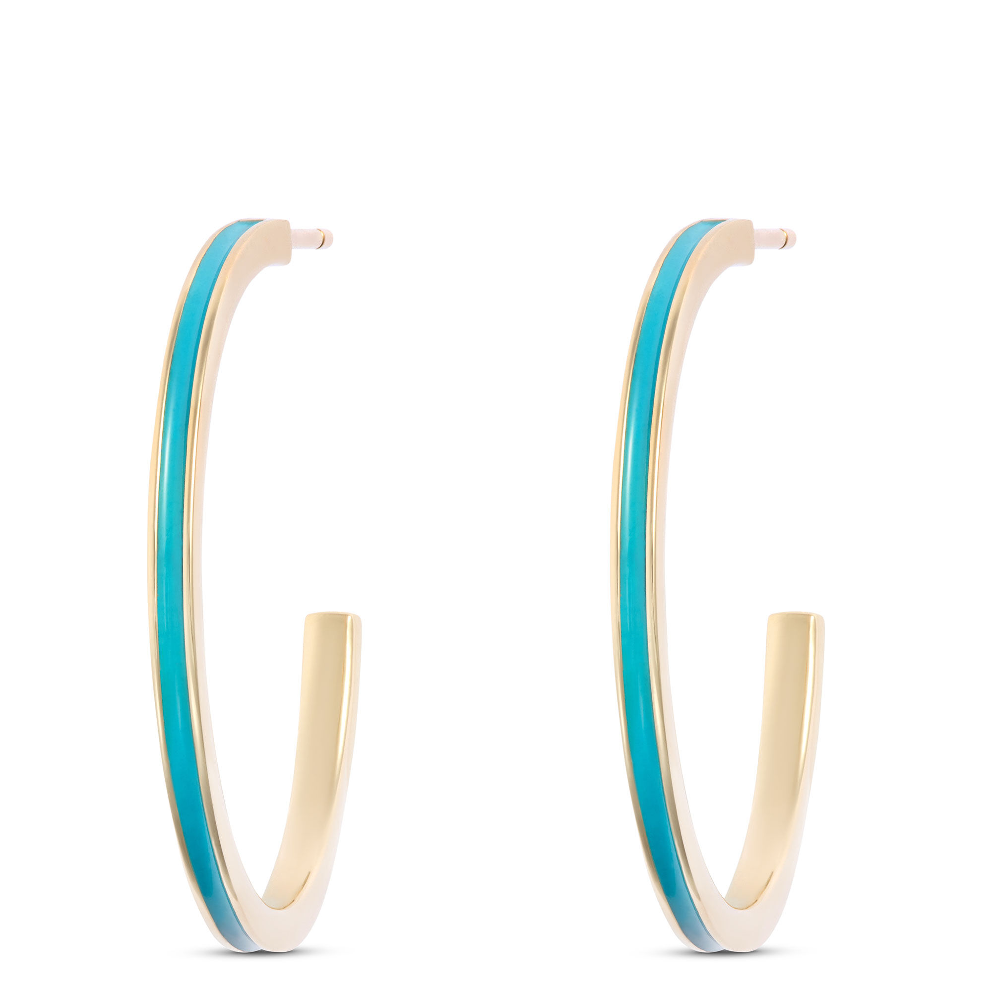 Toscano Turquoise Enamel Hoop Earrings, 14k Yellow Gold