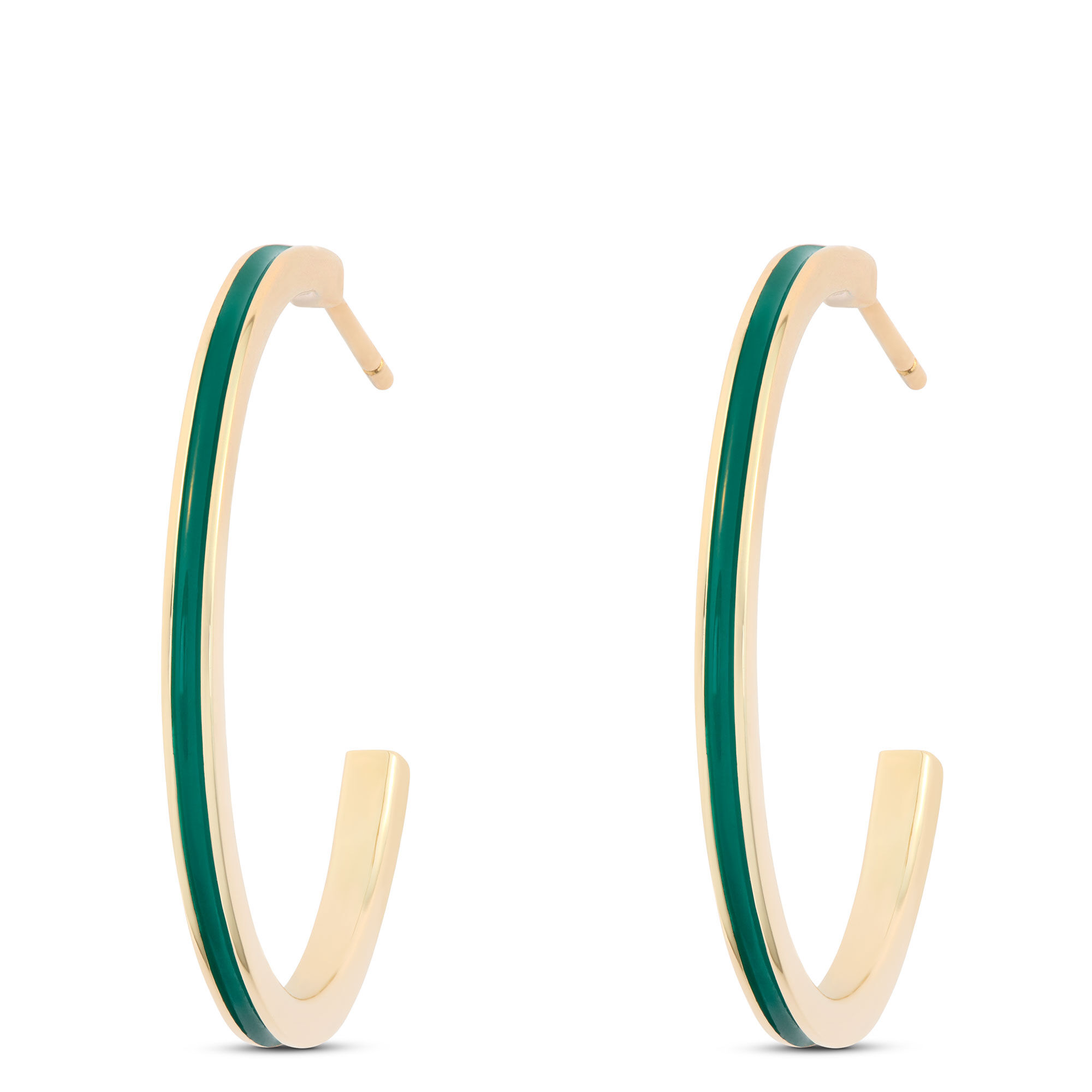 Toscano Green Enamel Hoop Earrings, 14k Yellow Gold