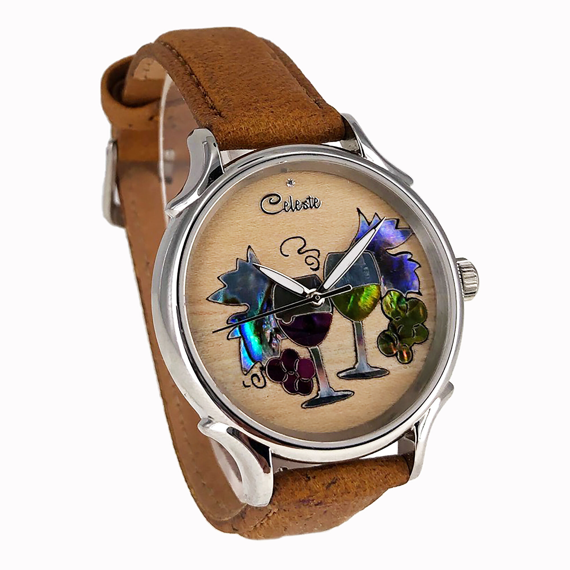 Celeste Wine Time Maple Wood Dial Watch, 35mm