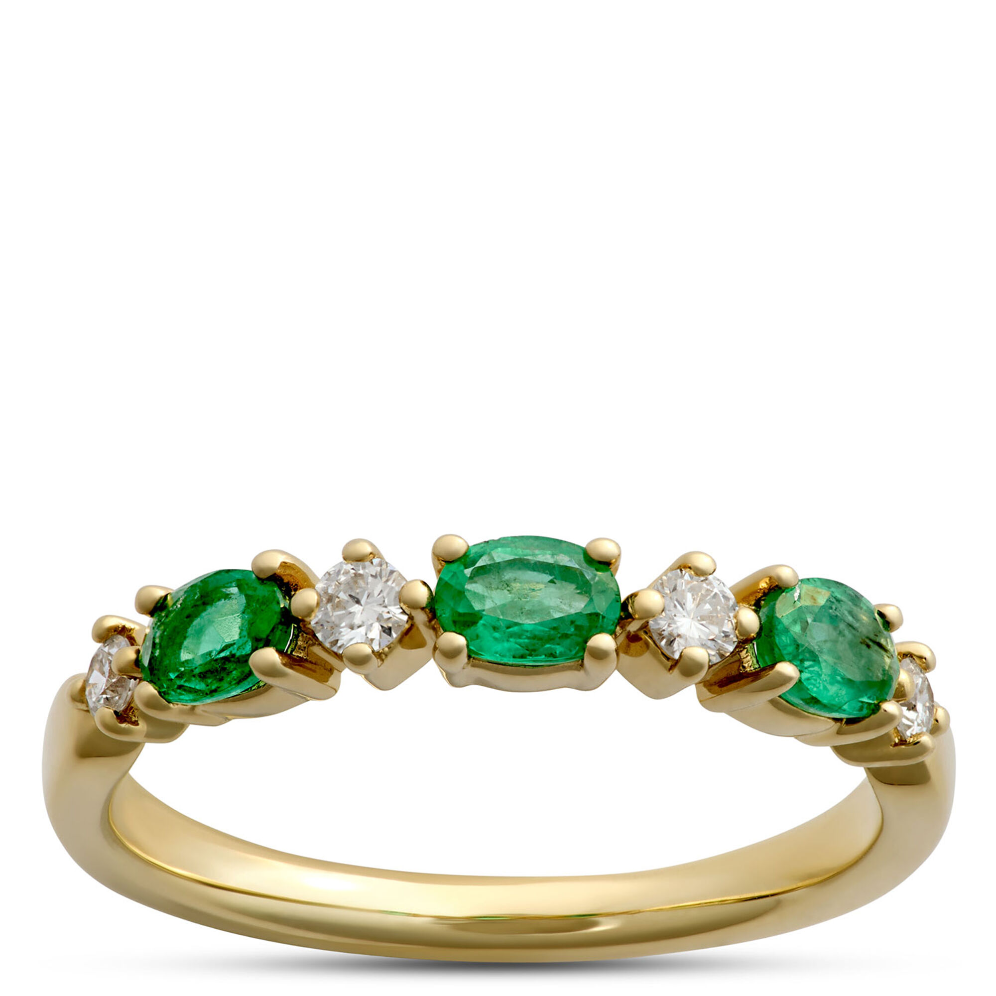 Oval Emerald and Round Diamond Ring, 14K Yellow Gold
