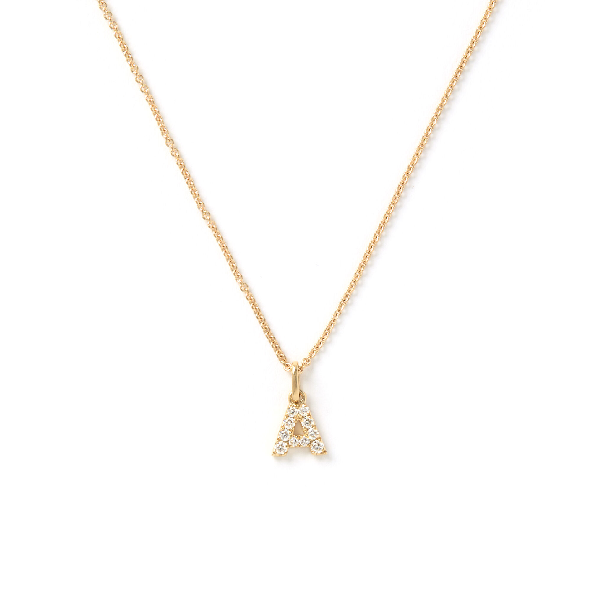 Letter Diamond Pendant Necklace, 14K Yellow Gold
