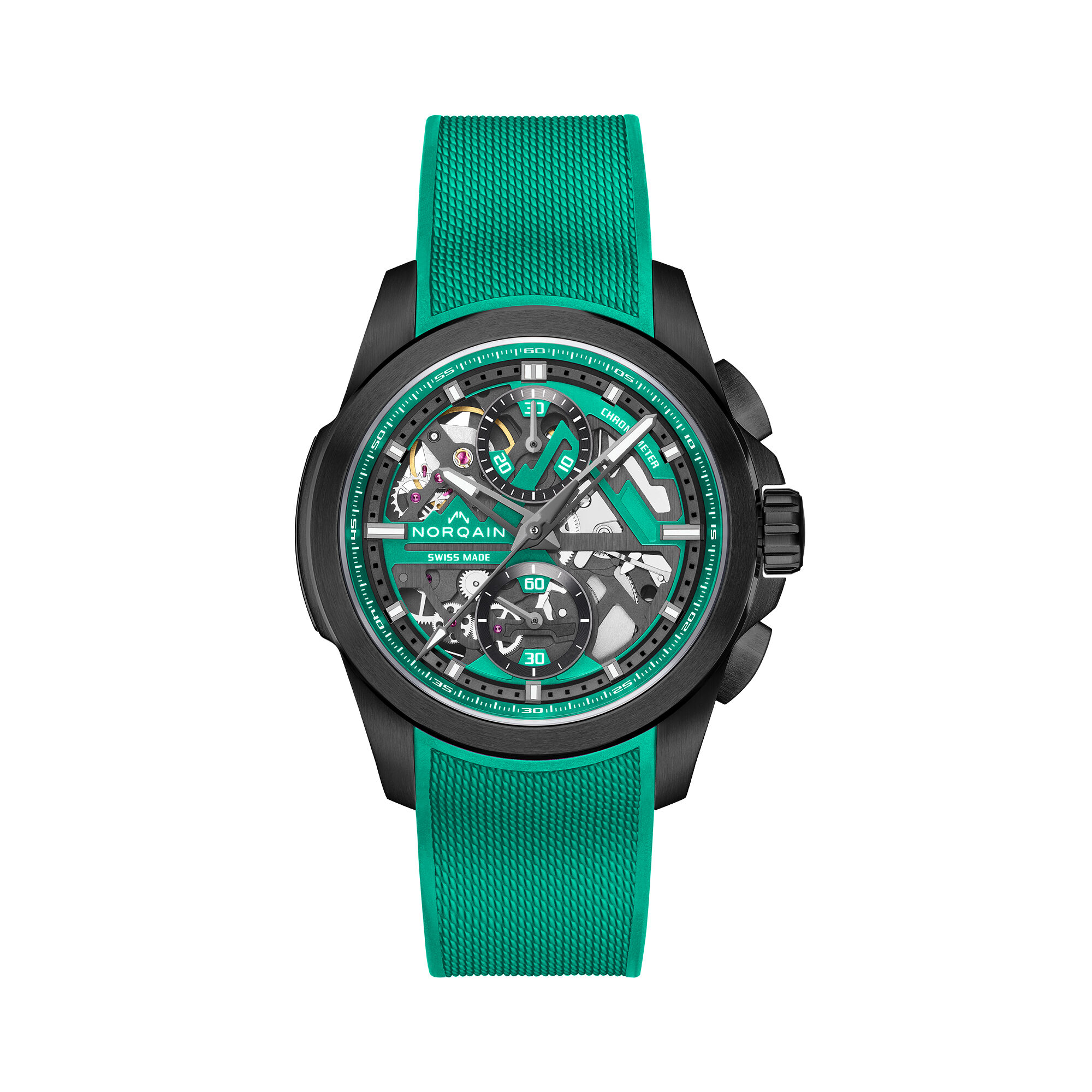 NORQAIN Independence Skeleton Chrono Green Dial Watch, 42mm