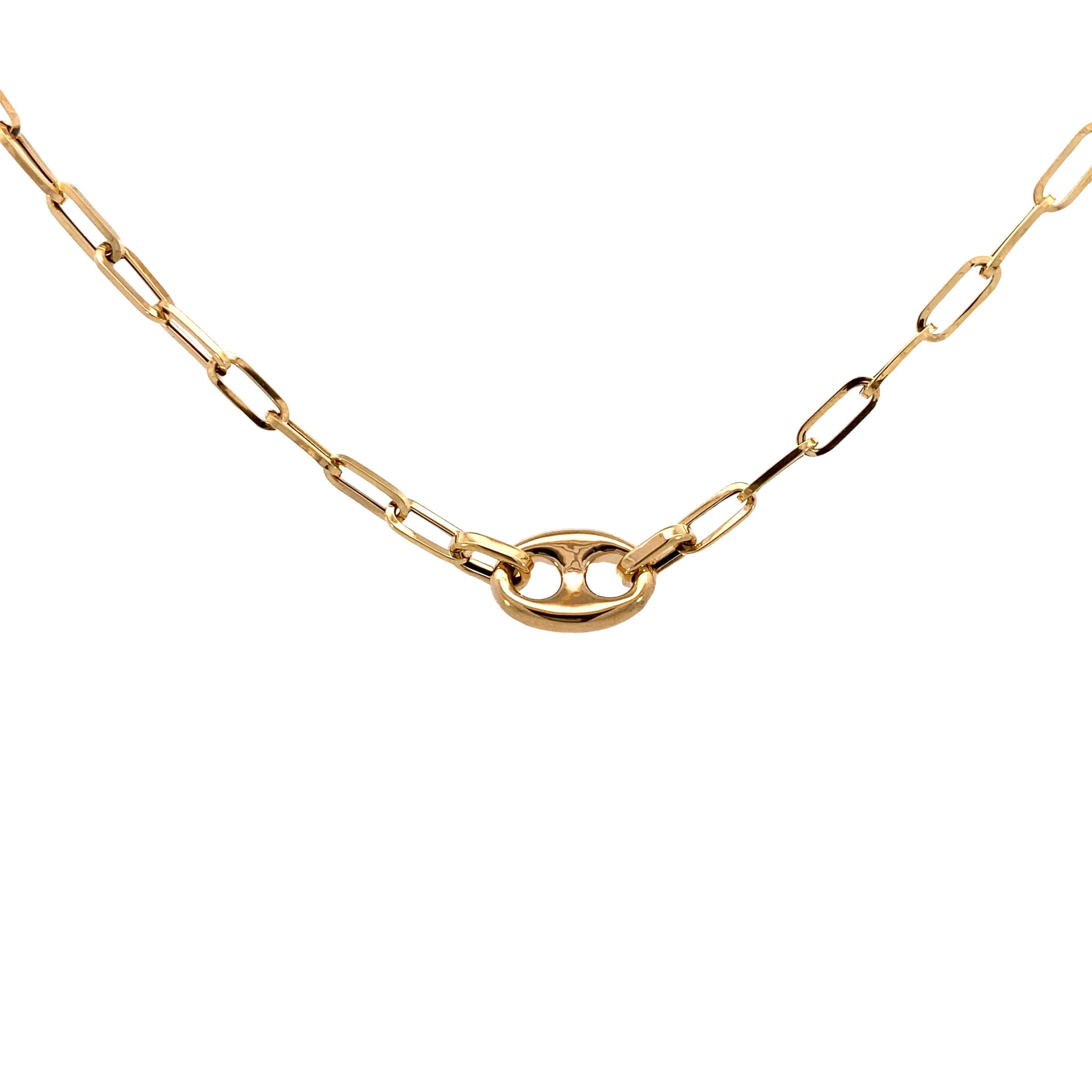 14K Gold Paper Clip Necklace with Bean Link