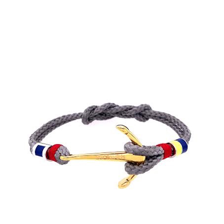 Light Grey Double Rope with Gold Anchor and Nautical Flags Charms Bracelet (Grey/Gold)