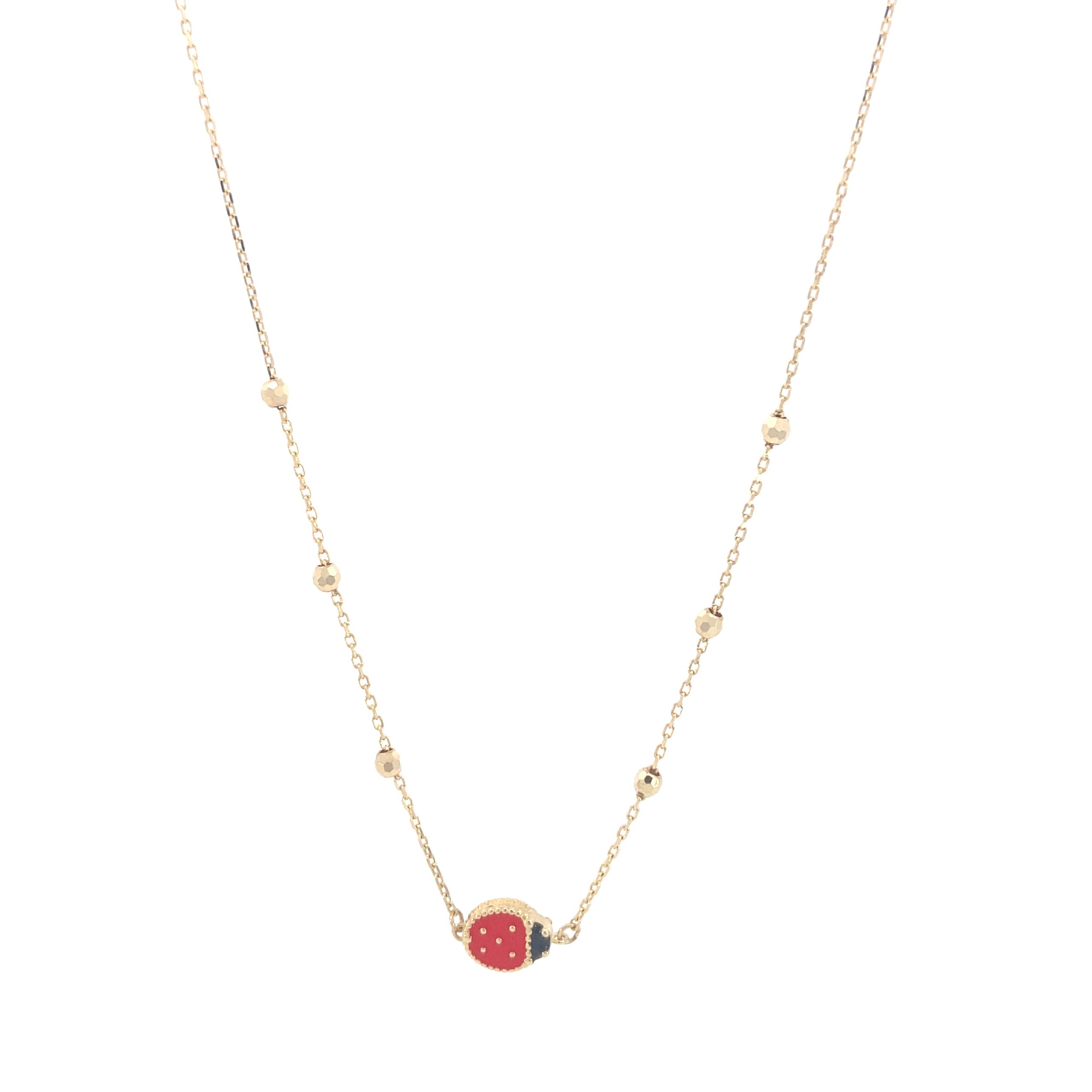 14K Gold Lady Bug Necklace with Red Enamel