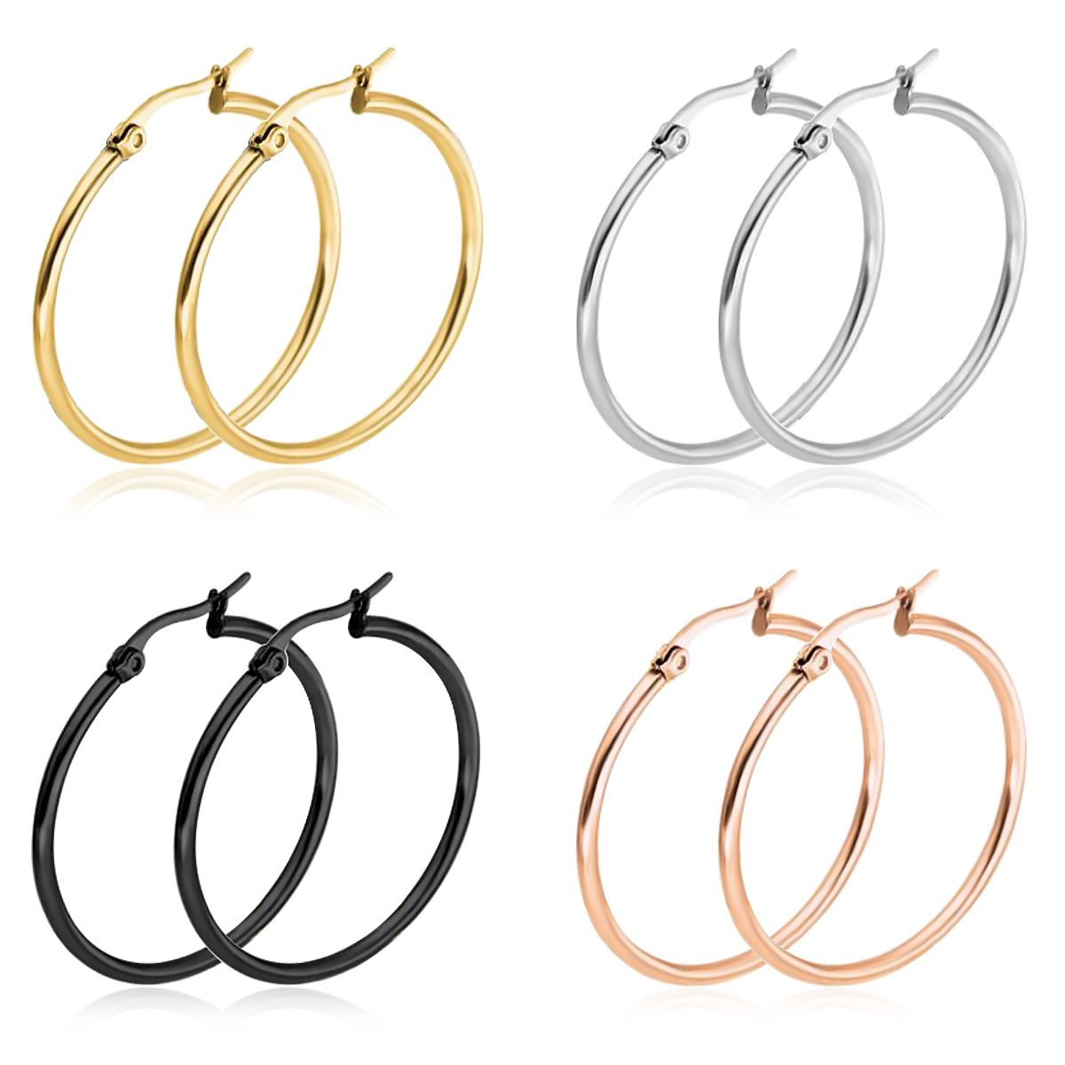 Stainless Steel 4 Pairs Stainless Steel Hoop Earrings Set for Women 30-60mm