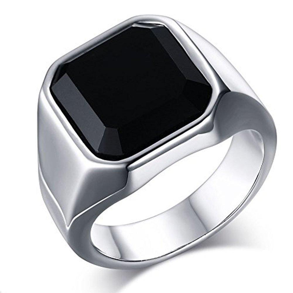 Fashion Stainless Steel Signet Rings with Black Agate Onyx for Men