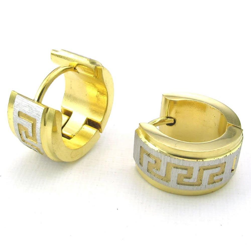 Men Stainless Steel Stud Huggie Hoop Earrings Set, Gold Silver