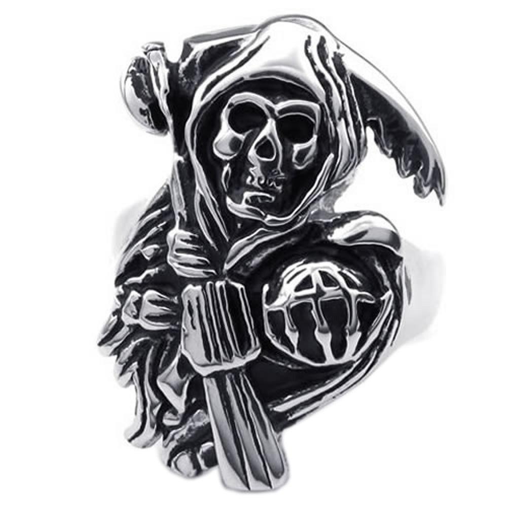 Stainless Steel Band Casted Grim Reaper Skull Biker Men Ring