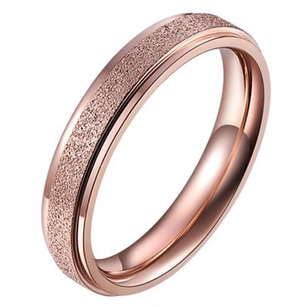 Men Women 4mm Radiant Stainless Steel Sandblast Finish Rose Gold Ring Engagement Wedding Sand Blast Band
