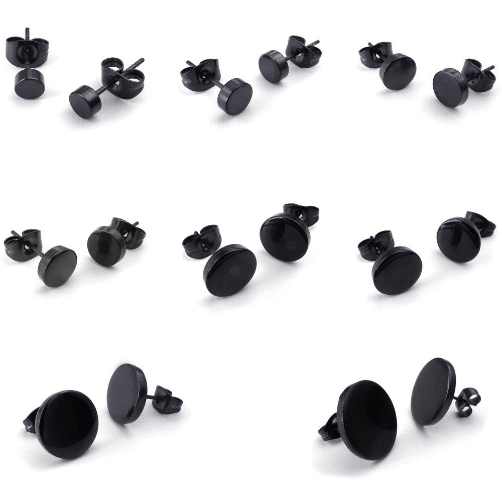 Men Stainless Steel 3-14mm 8 Pairs Charm Elegant Stud Earrings Set, Black