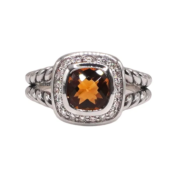 David Yurman Sterling Silver Citrine and Diamond Halo Ring