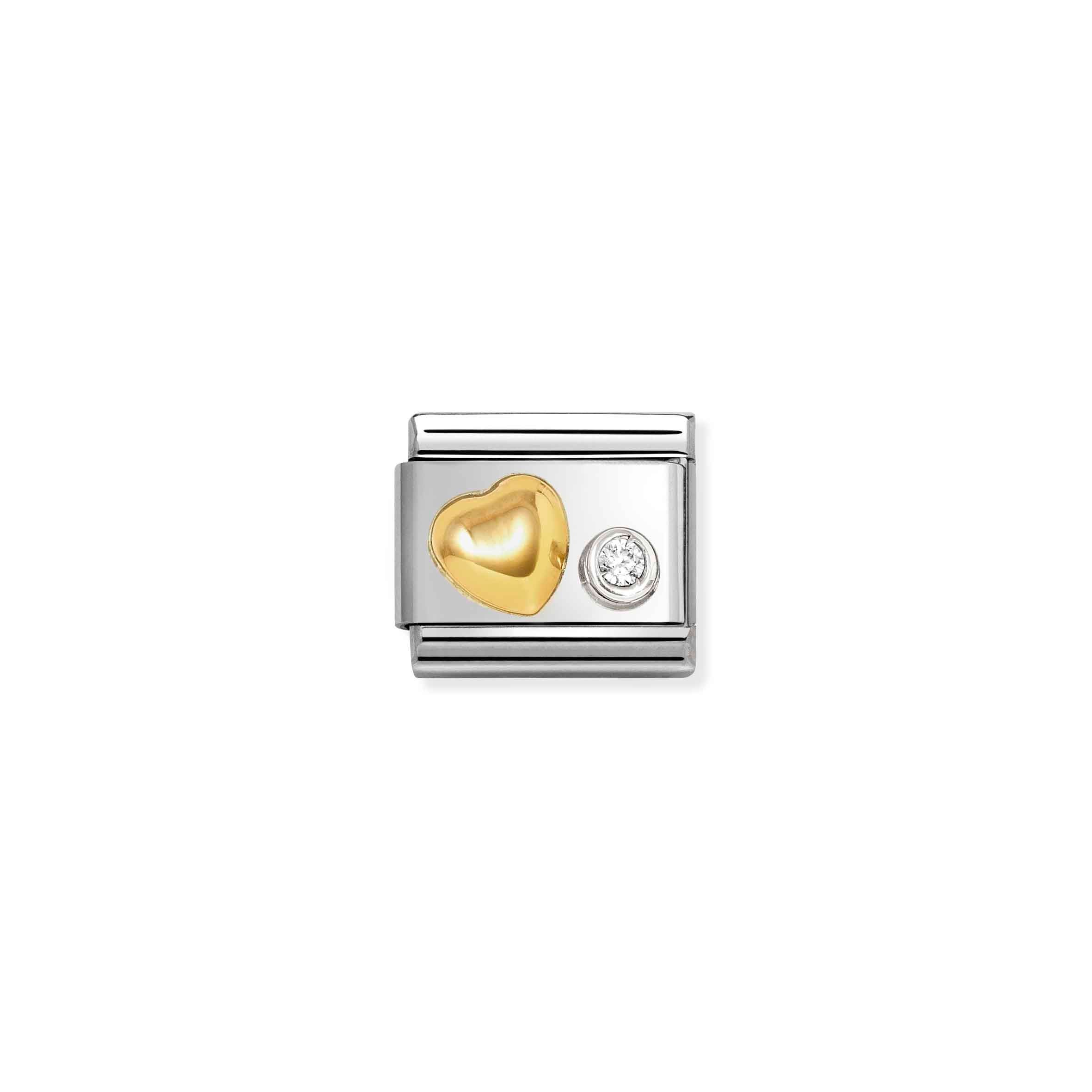 Charm, Composable Link, Gold Heart, CZ set in silver