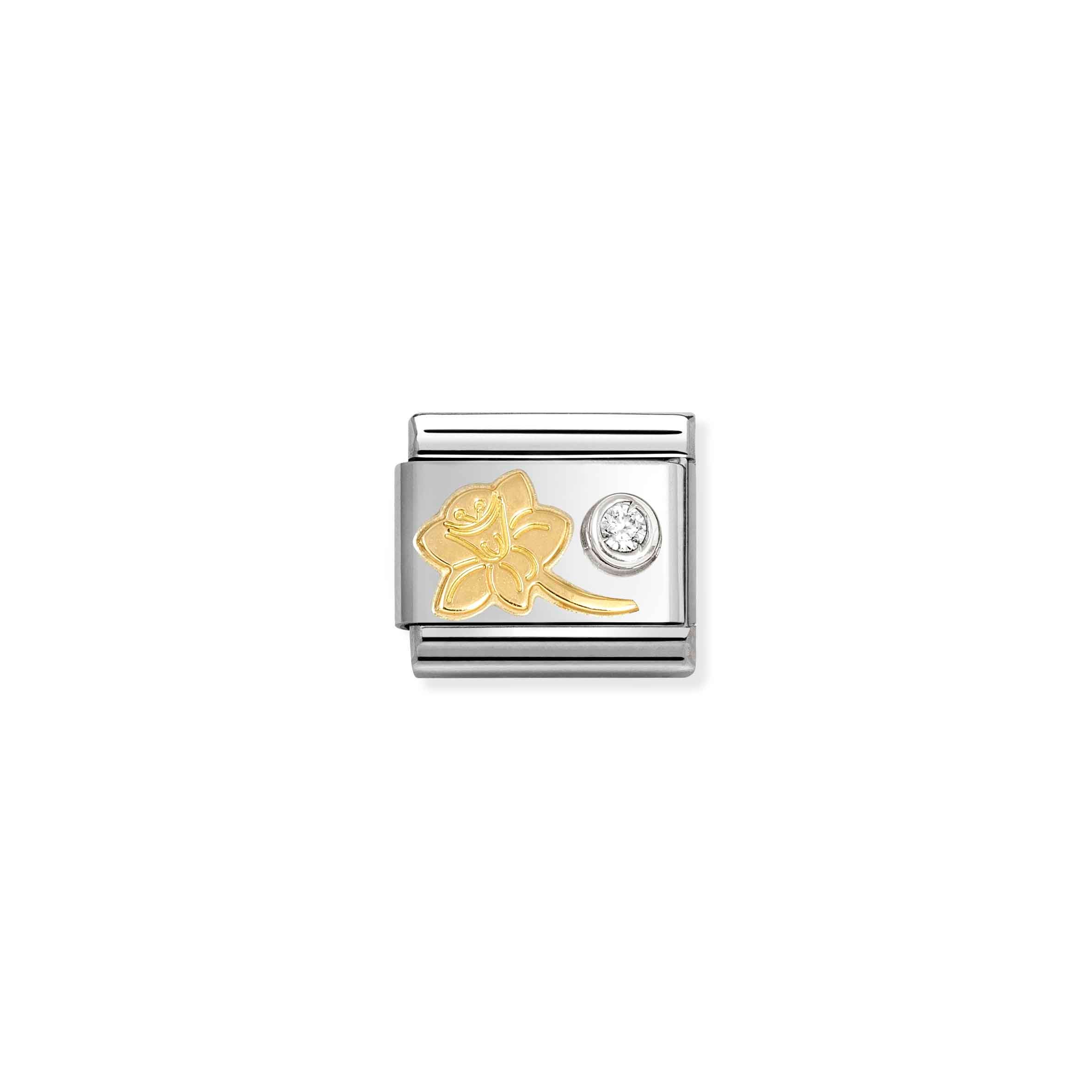 Charm, Composable Link, Gold Daffodil & CZ set in silver