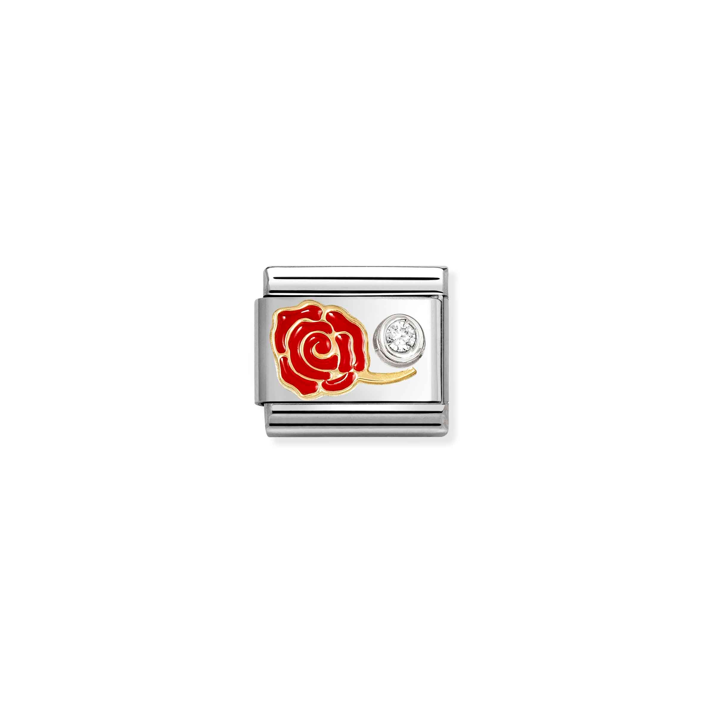 Charm, Composable Link, Red Rose & CZ set in silver