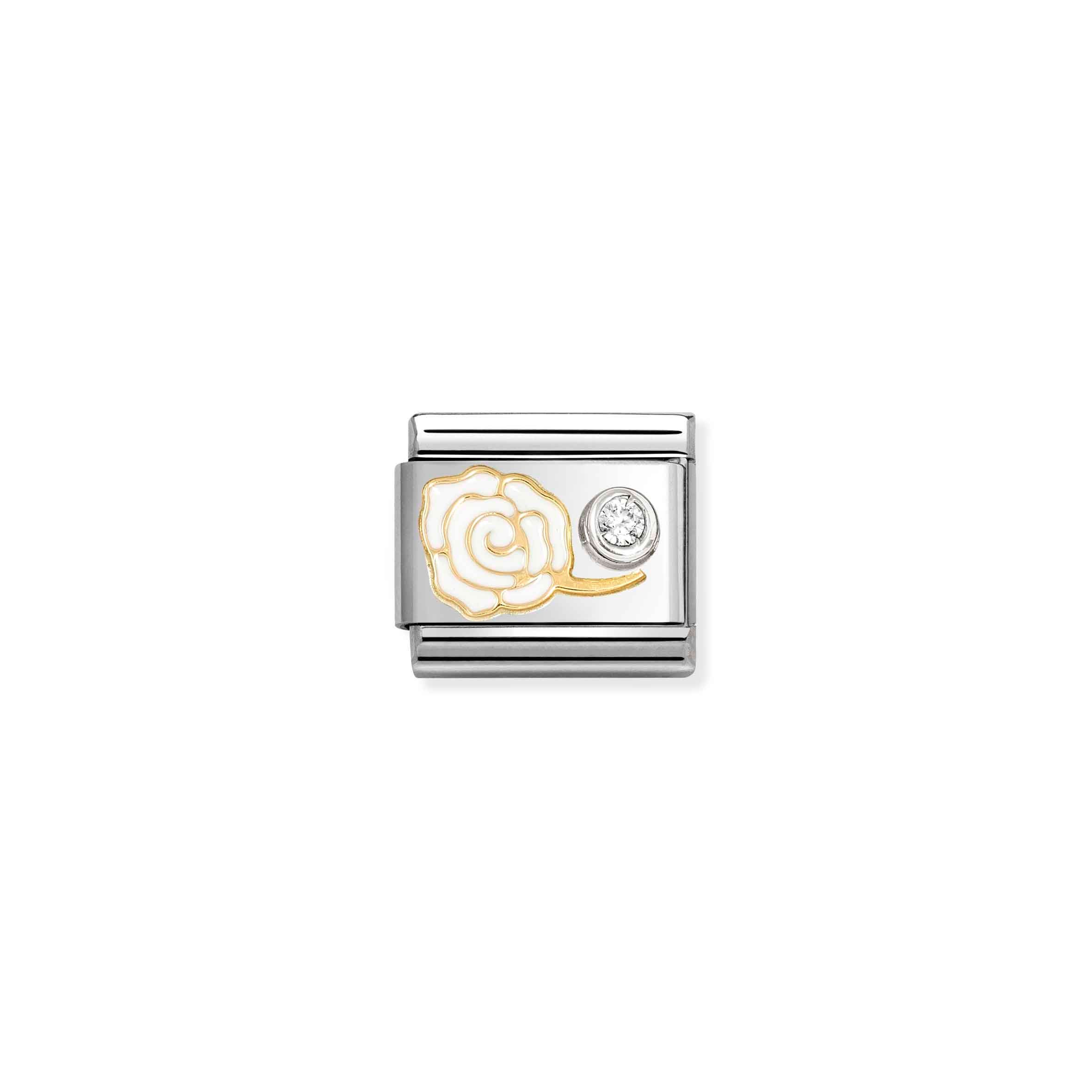 Charm, Composable Link, White Rose & CZ set in silver