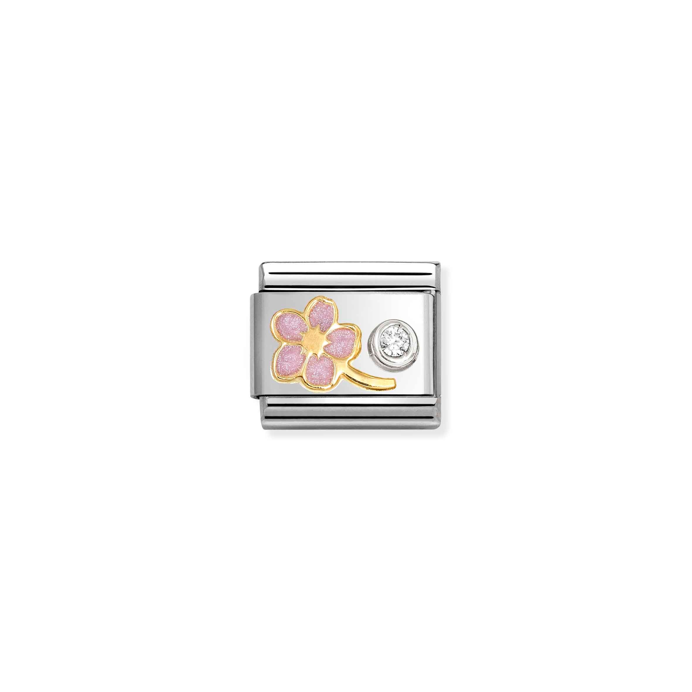 Charm, Composable Link, Pink Forget-Me-Knot & CZ set in silver