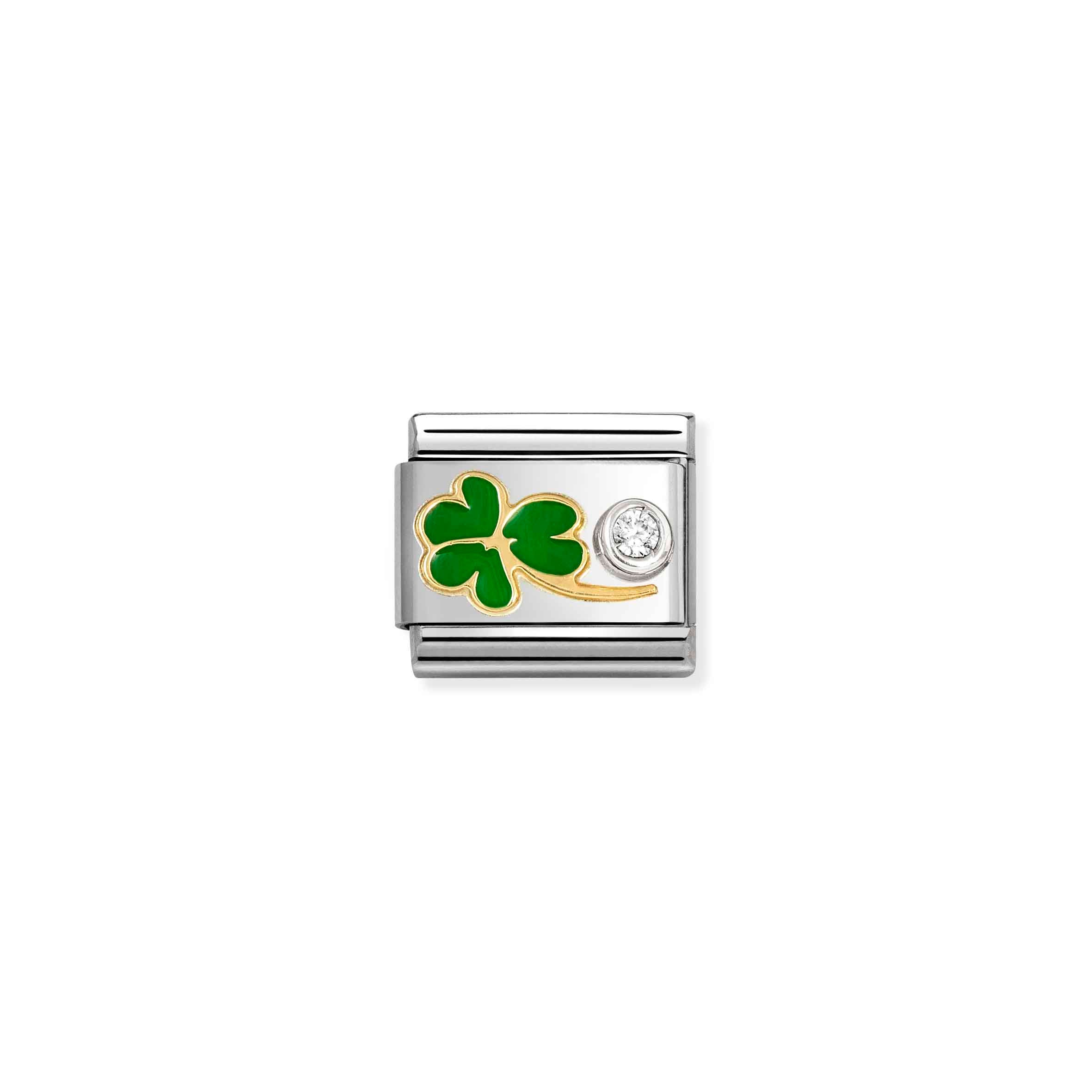 Charm, Composable Link, Green Clover & CZ set in silver