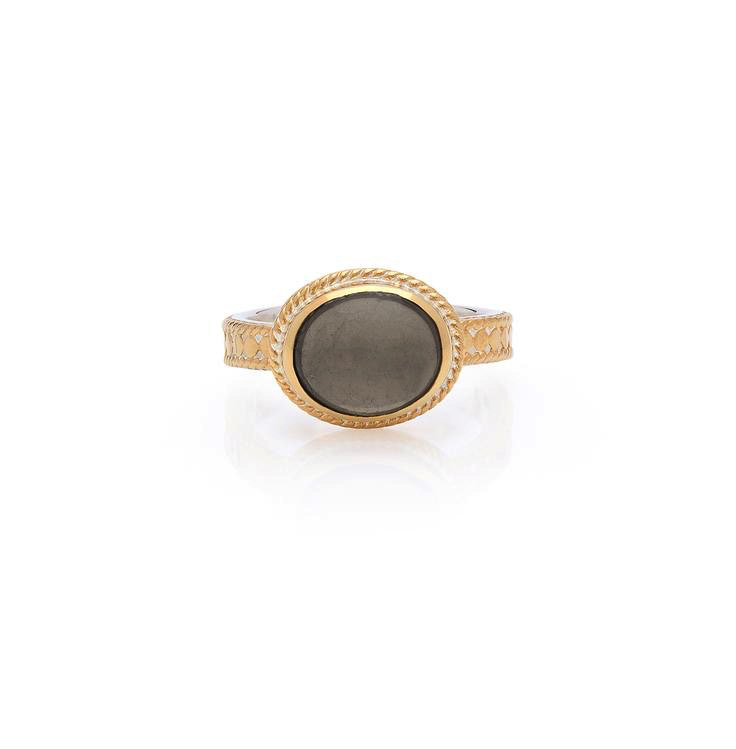 Pyrite Oval Stone Ring (Gold)