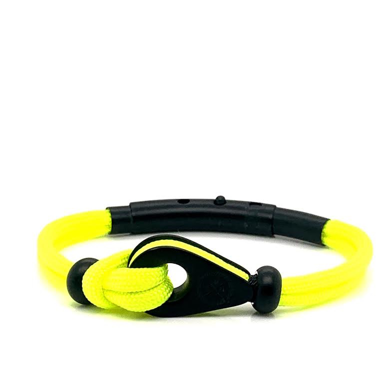 Neon Yellow Double Cord with Black Pulley and Beads Bracelet (Yellow/Black)