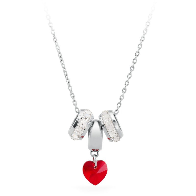 Très Jolie Heart and Crystals Steel Pendant Necklace (Silver)
