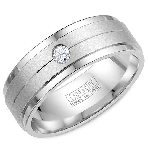 Crown Ring 14k White Gold Diamond Wedding Band - WB-7108-M10