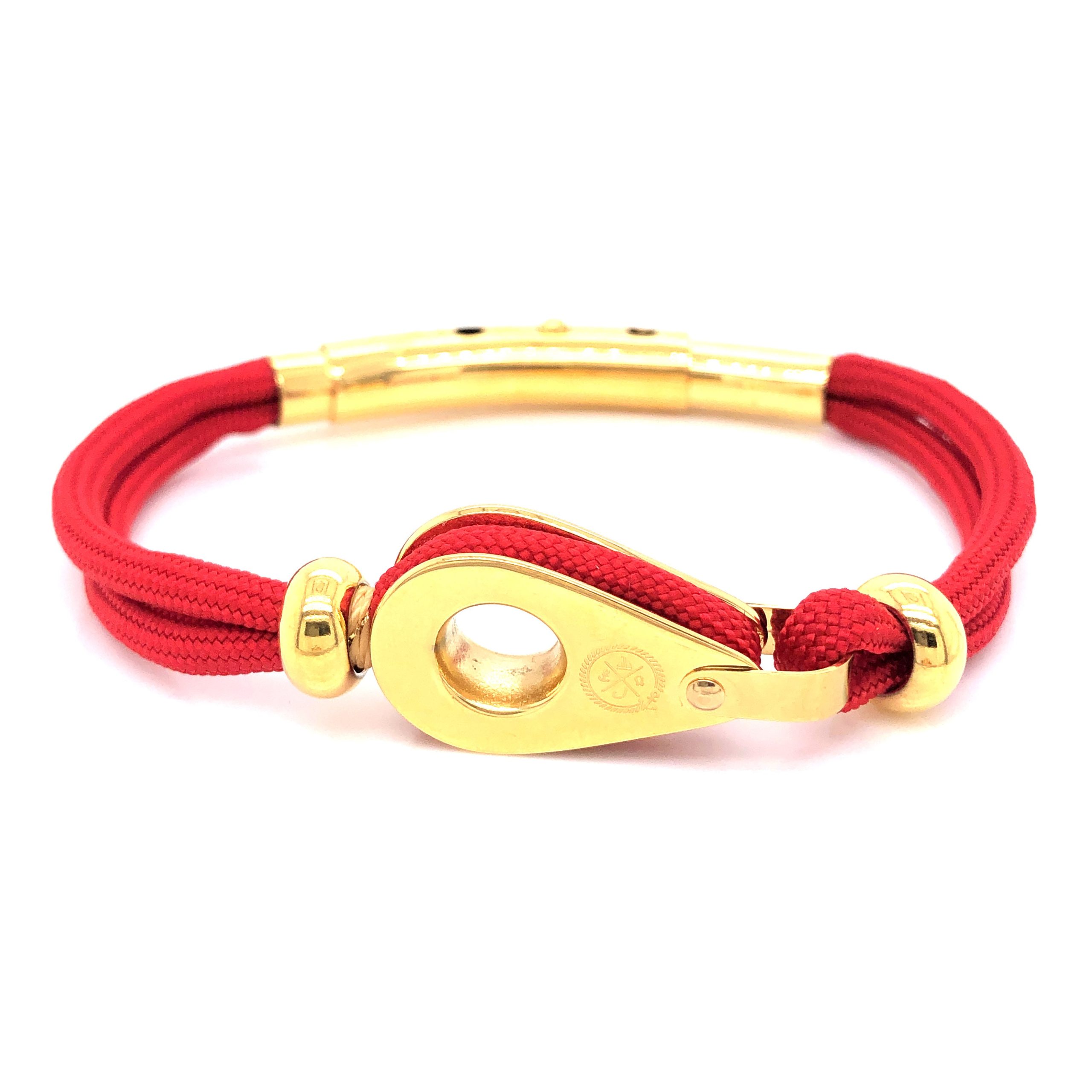Red Double Cord with Gold Pulley and Beads Bracelet (Red/Gold)