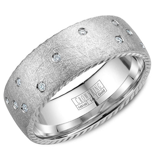 Crown Ring 14k White Gold Diamond Wedding Band - WB-020RD8W-M10