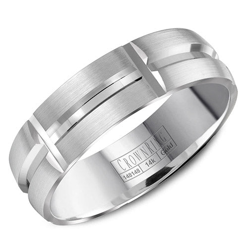 Crown Ring 14k White Gold Wedding Band - WB-8060-M10