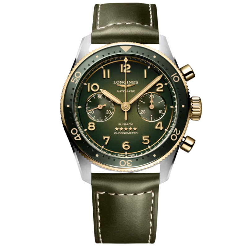 Longines Spirit Flyback Chronograph Green Dial Two-Tone Yellow Gold & Steel - L3.821.5.53.2